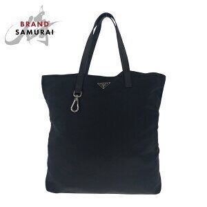 Prada Tessuto Saffiano triangular logo plate black nylon leather tote bag